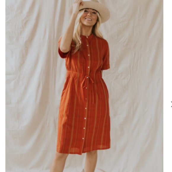 Roolee Scarlet Tie Waist Dress Orange Plaid Medium NWT - Picture 3 of 11